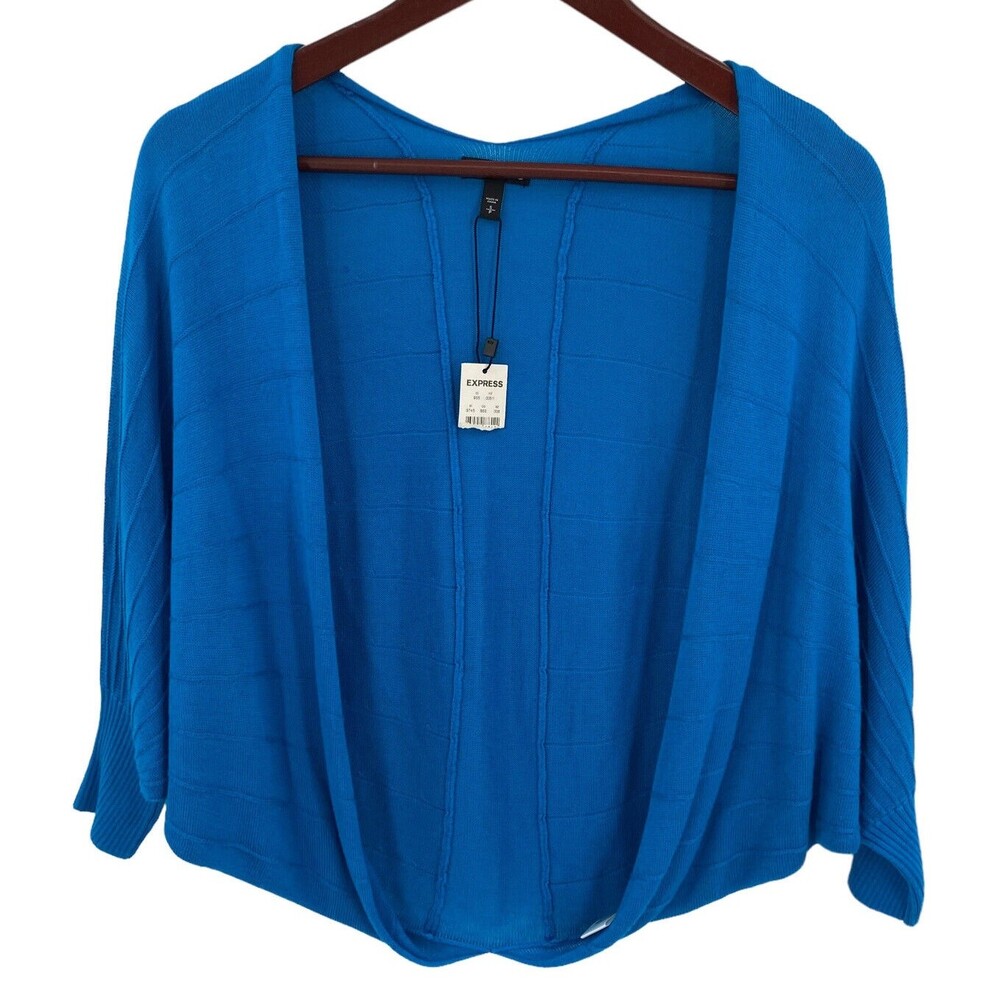 Express Sweater Cardigan Small Women's Blue Open Front 3/4 Sleeve Rayon